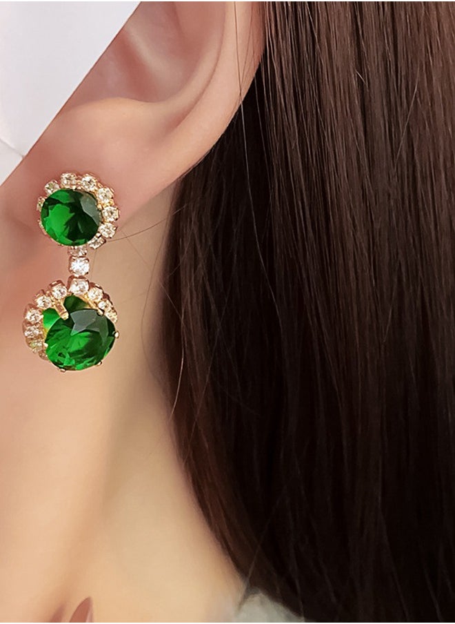 Beautiful - Silver Needle Emerald Zircon Round Earrings Exquisite Small Fragrant Style Earrings Light Luxury Premium Earrings - Image 1