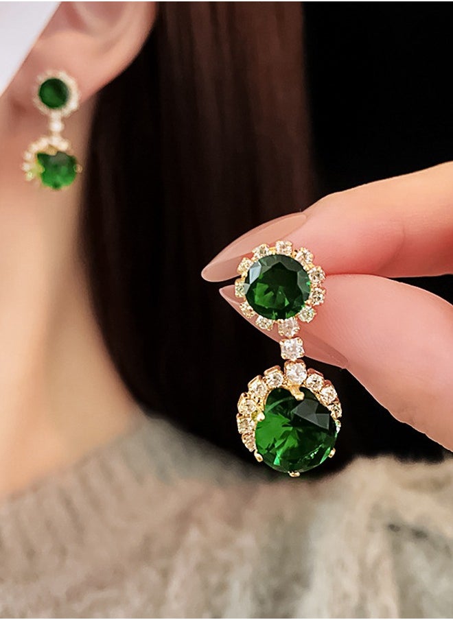 Beautiful - Silver Needle Emerald Zircon Round Earrings Exquisite Small Fragrant Style Earrings Light Luxury Premium Earrings - Image 1