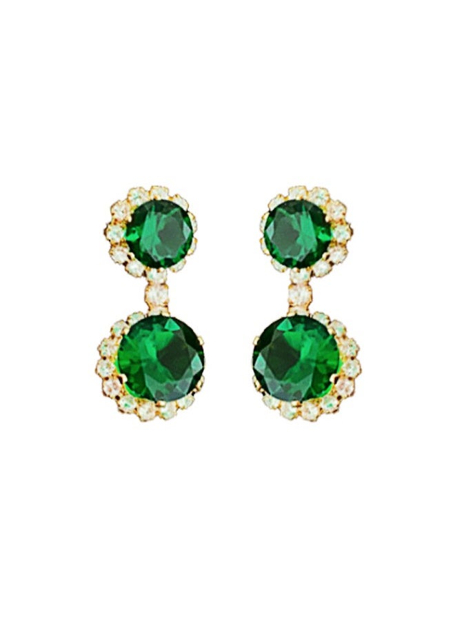 Beautiful - Silver Needle Emerald Zircon Round Earrings Exquisite Small Fragrant Style Earrings Light Luxury Premium Earrings - Image 1