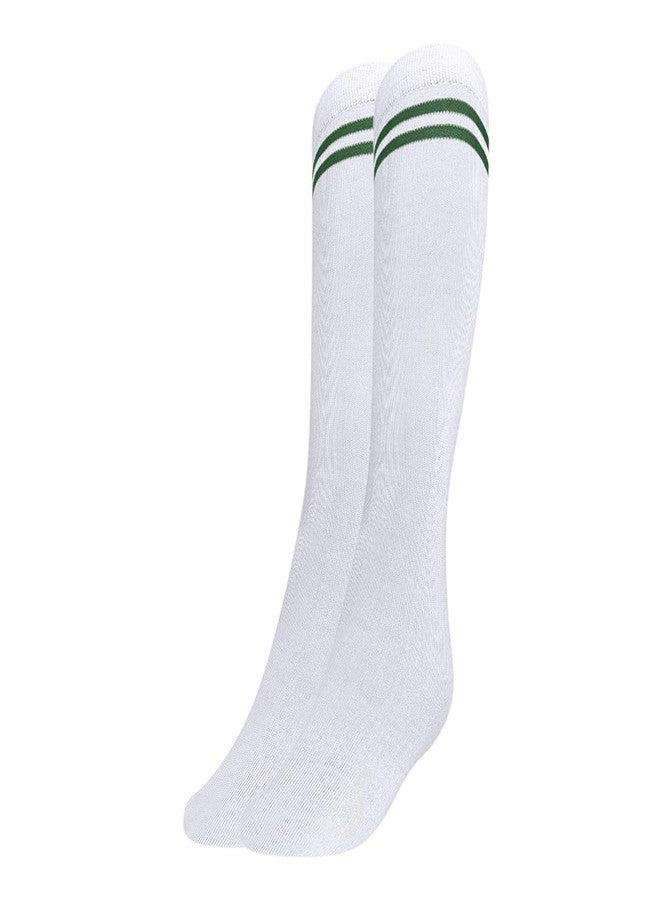 MUKHAKSH (3 Pairs Boys Kids White Socks with Bottle Green Stripes Border Lining White with Bottle Green Stripes Calf Length Long School Uniform School Dress Socks (DPS School Socks), 3-4 Years - Image 2