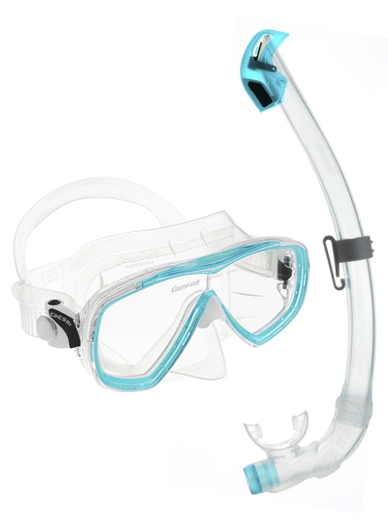 Cressi Estrella + Seal Dry Snorkel Combo Clear/Aquamarine - Image 1
