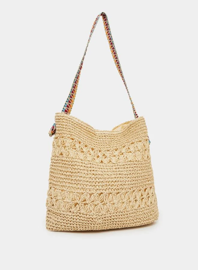 Beige Woven Straw Beach Shoulder Bag