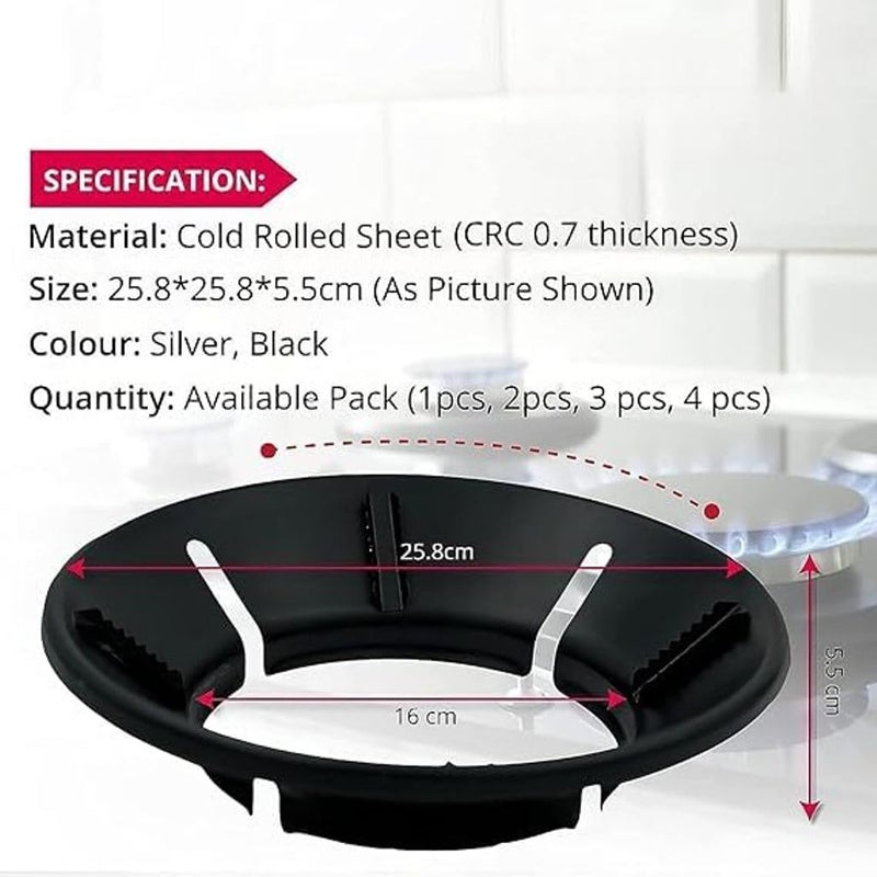 METALIYA حامل موفر الغاز METALIYA عالي الجودة مع واقي من الرياح والنار حلقة موفر الغاز واقي اللهب درع الرياح موفر الطاقة موزع الحرارة لفرن الطهي عبوة من 2 باللون الأسود - Image 2