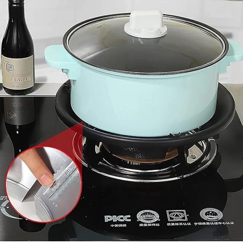 METALIYA حامل موفر الغاز METALIYA عالي الجودة مع واقي من الرياح والنار حلقة موفر الغاز واقي اللهب درع الرياح موفر الطاقة موزع الحرارة لفرن الطهي عبوة من 2 باللون الأسود - Image 5