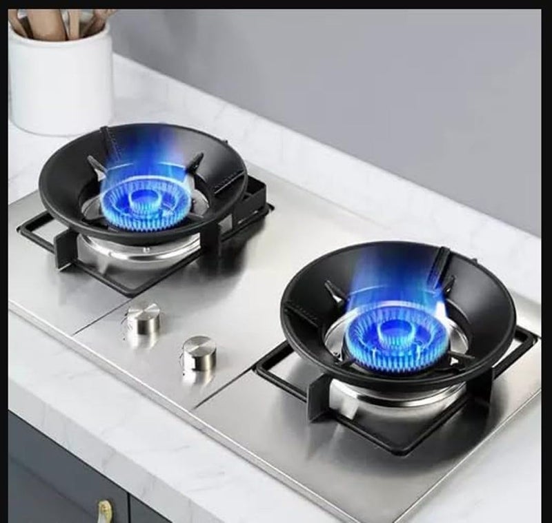 METALIYA حامل موفر الغاز METALIYA عالي الجودة مع واقي من الرياح والنار حلقة موفر الغاز واقي اللهب درع الرياح موفر الطاقة موزع الحرارة لفرن الطهي عبوة من 2 باللون الأسود - Image 1