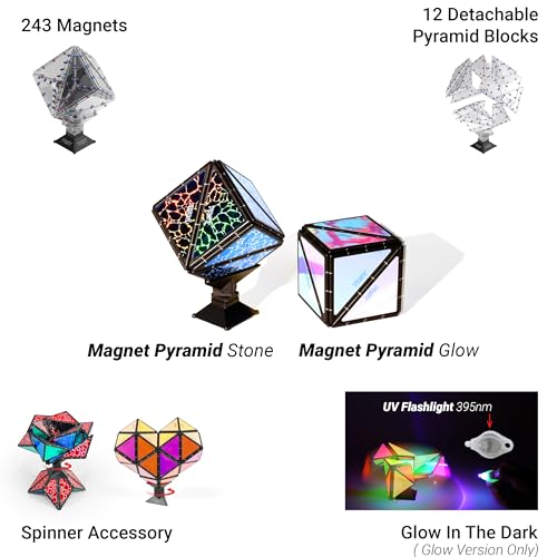 TOSY Magnet Pyramid Glow - 1 Cube Transforms into 1 Billion Shapes, 15 pcs (12 Puzzle pcs & 3 Accessories), 243 Magnets, Glowing, Christmas Stocking Stuffers Gift for Kids, Creative Puzzle STEM Toy - Image 2
