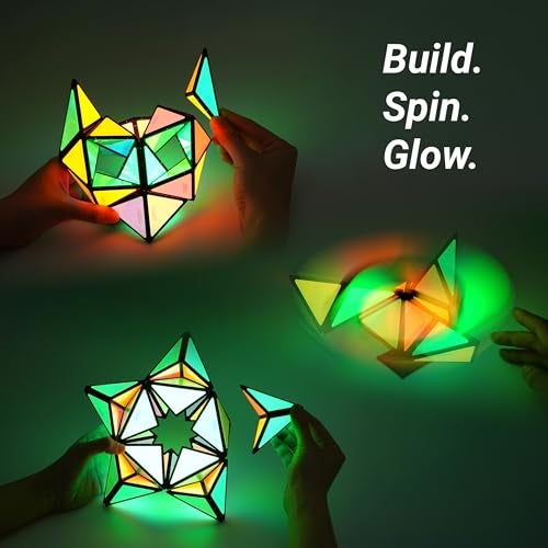 TOSY Magnet Pyramid Glow - 1 Cube Transforms into 1 Billion Shapes, 15 pcs (12 Puzzle pcs & 3 Accessories), 243 Magnets, Glowing, Christmas Stocking Stuffers Gift for Kids, Creative Puzzle STEM Toy - Image 3