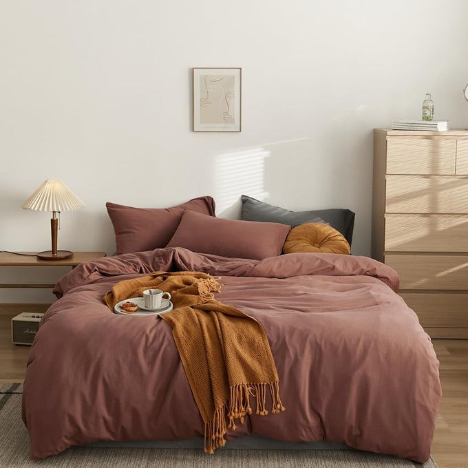 BRICK RED QUEEN SIZE COMFORTER SET 3PCS BROWNISH BEDDING COMFORTER SETS DARK RUST COMFORTER RUST RED QUEEN WITH 2 X PILLOWCASES