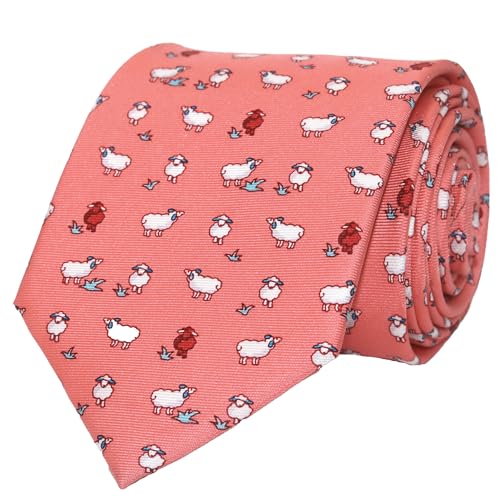 WITZROYS 100% Silk Ties for Men Handmade Neckties with Animal Printed Patterns+Gift box … (Sheep - White on Peach, Regular Length - 59") - Image 1