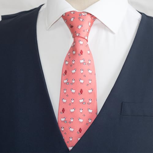 WITZROYS 100% Silk Ties for Men Handmade Neckties with Animal Printed Patterns+Gift box … (Sheep - White on Peach, Regular Length - 59") - Image 2