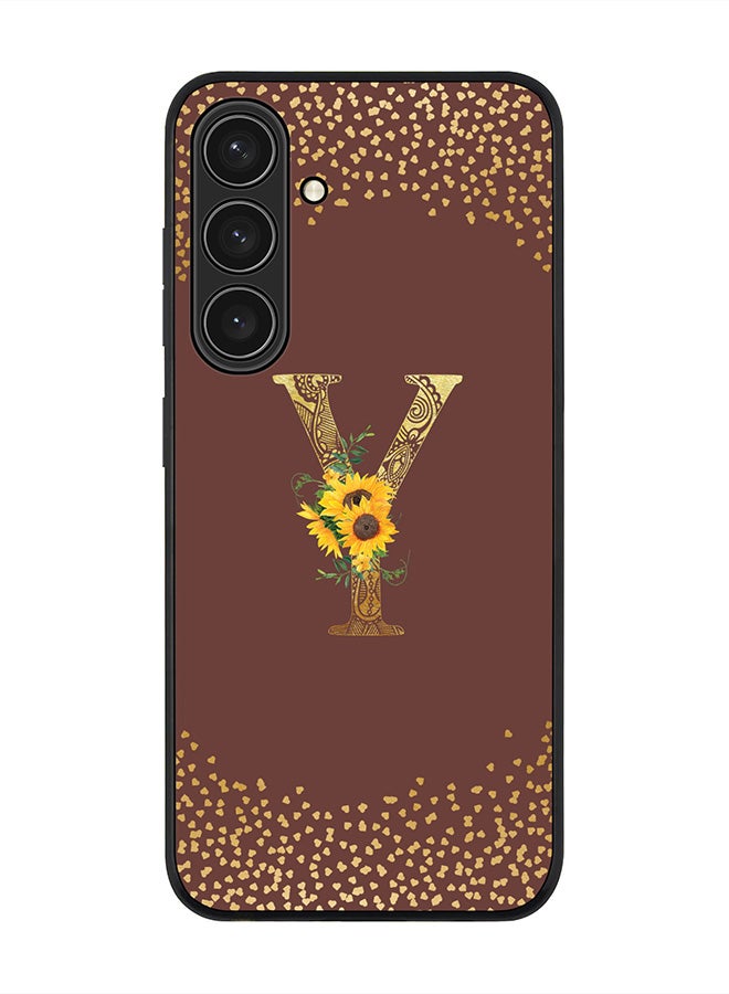 Stylizedd For Samsung Galaxy S25+ / S25 Plus 5G Case,Slim fit Camera Protection, Shockproof Thin Phone cover  - Custom Floral Monogram - Y  (Brown ) - Image 1