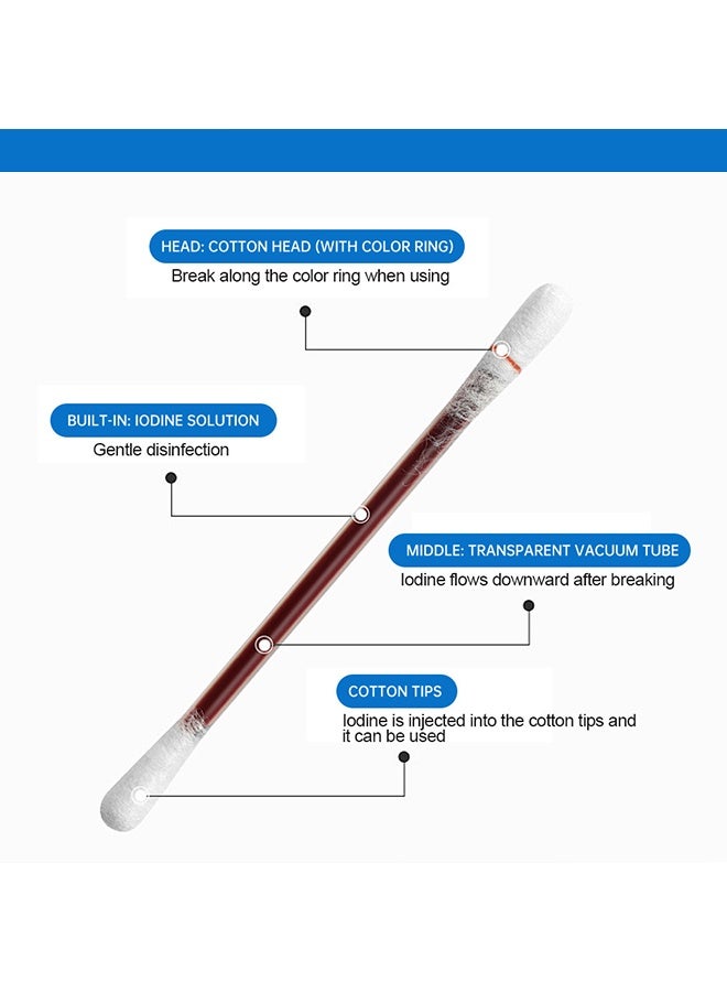 سوميفون 60 قطعة أعواد قطنية يودوفور للاستخدام مرة واحدة للتعقيم في حالات الطوارئ، أعواد قطنية يودوفور معبأة بشكل فردي، لتنظيف الجروح والبشرة والكدمات والاستخدام المنزلي والخارجي والسفر والرياضة وحالات الطوارئ - Image 4