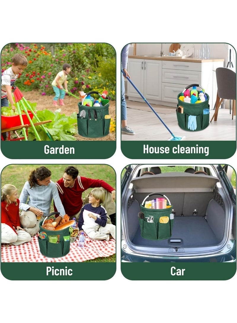 17L Cleaning Tool Storage Basket, Foldable Cleaning Supply Caddy, Cleaning Caddy Cleaning Products Organizers, Portable Multi Cleaning Bucket Bag for Home, Garden (Green) - Image 2
