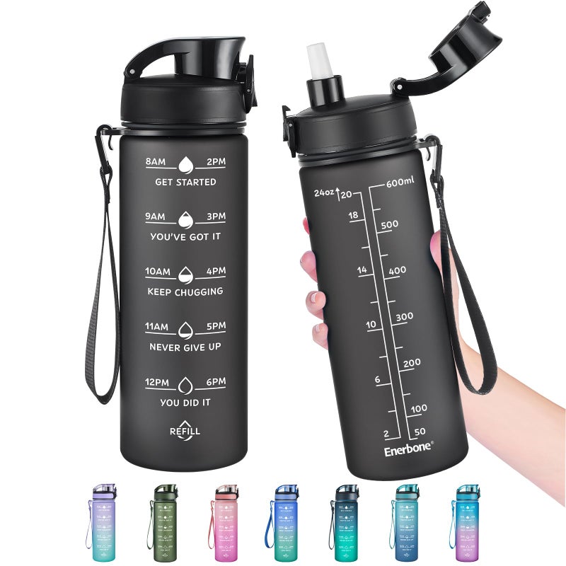 Enerbone 24 oz Water Bottle, Leakproof BPA & Toxic Free, Motivational Water Bottle with Times to Drink and Straw, Fitness Sports Water Bottle with Strap for Office, Gym, Outdoor Sports - Image 1