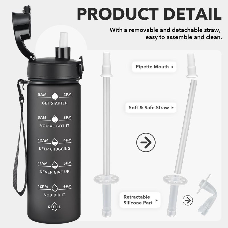 Enerbone 24 oz Water Bottle, Leakproof BPA & Toxic Free, Motivational Water Bottle with Times to Drink and Straw, Fitness Sports Water Bottle with Strap for Office, Gym, Outdoor Sports - Image 4