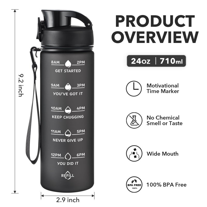Enerbone 24 oz Water Bottle, Leakproof BPA & Toxic Free, Motivational Water Bottle with Times to Drink and Straw, Fitness Sports Water Bottle with Strap for Office, Gym, Outdoor Sports - Image 2