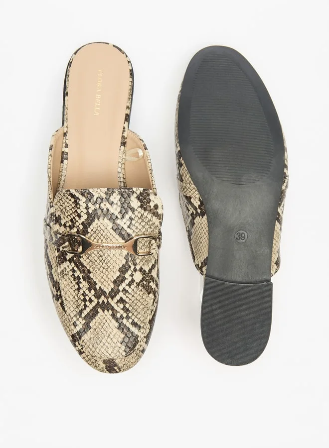 Flora Bella By Shoexpress Women's Animal Print Slip-On Mules with Metallic Accent