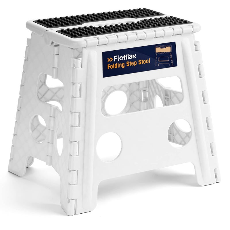 Flottian 13 Folding Step Stool for Adults and Kids Holds Up to 300 lbsNonSlip Folding Stools with Handle Compact Plastic Foldable Step Stool for BathroomBedroom Kitchen White1PC