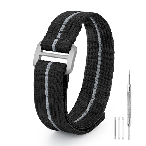 watchdives Nylon Watch Band 20mm 22mm Replacement Watch Straps with Hook and Loop Fasteners Sport Watchband (Black/Titanium Buckle, 20mm / Medium) - Image 1