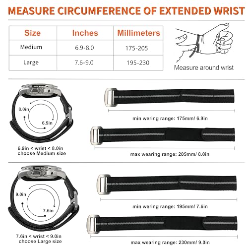 watchdives Nylon Watch Band 20mm 22mm Replacement Watch Straps with Hook and Loop Fasteners Sport Watchband (Black/Titanium Buckle, 20mm / Medium) - Image 2