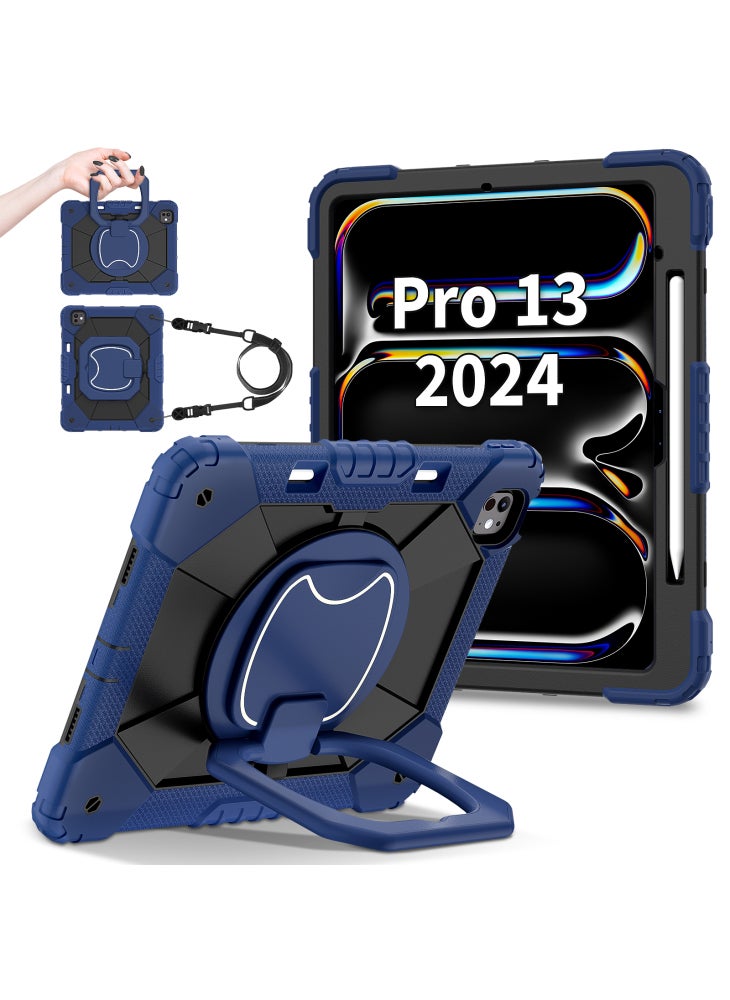 For iPad Pro 13 (2024) Kickstand Case Silicone+PC Tablet Cover - Navy Blue/Black - Image 2