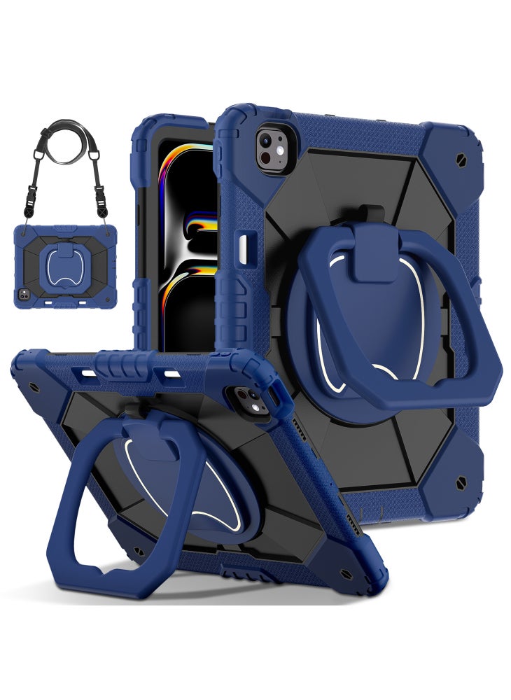 For iPad Pro 13 (2024) Kickstand Case Silicone+PC Tablet Cover - Navy Blue/Black - Image 1