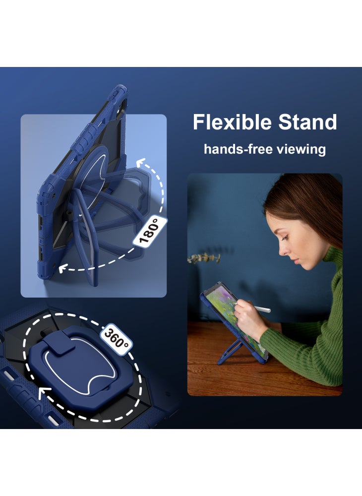 For iPad Pro 13 (2024) Kickstand Case Silicone+PC Tablet Cover - Navy Blue/Black - Image 5