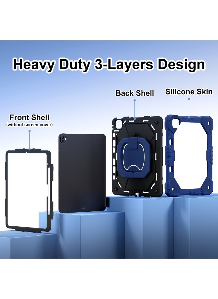 For iPad Pro 13 (2024) Kickstand Case Silicone+PC Tablet Cover - Navy Blue/Black - Image 3