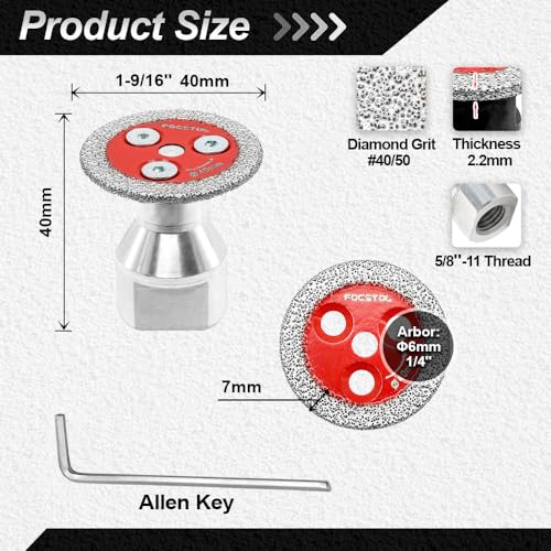 FOCSTOL Mini Diamond Engraving Saw Blade FOCSTOL 5pcs 1916 Inch40mm Cutting Disc with 1pc 5811 Thread Flange for Marble Granite Artificial Stone Porcelain Tile Ceramic - Image 3