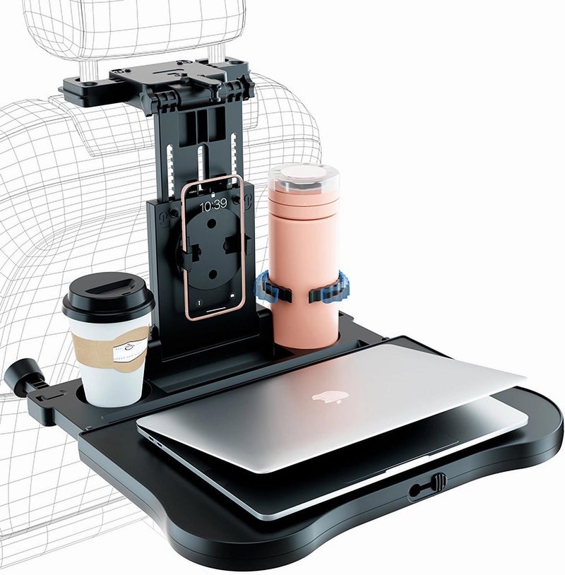 Car Rear Seat Tray – Tablet Holder, for Kids, with Cup Holder, Organizer, Black