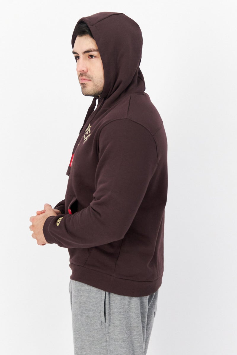 DUCK AND COVER Men Long Sleeve Brand Logo Hoodie, Chocolate Brown - Image 2
