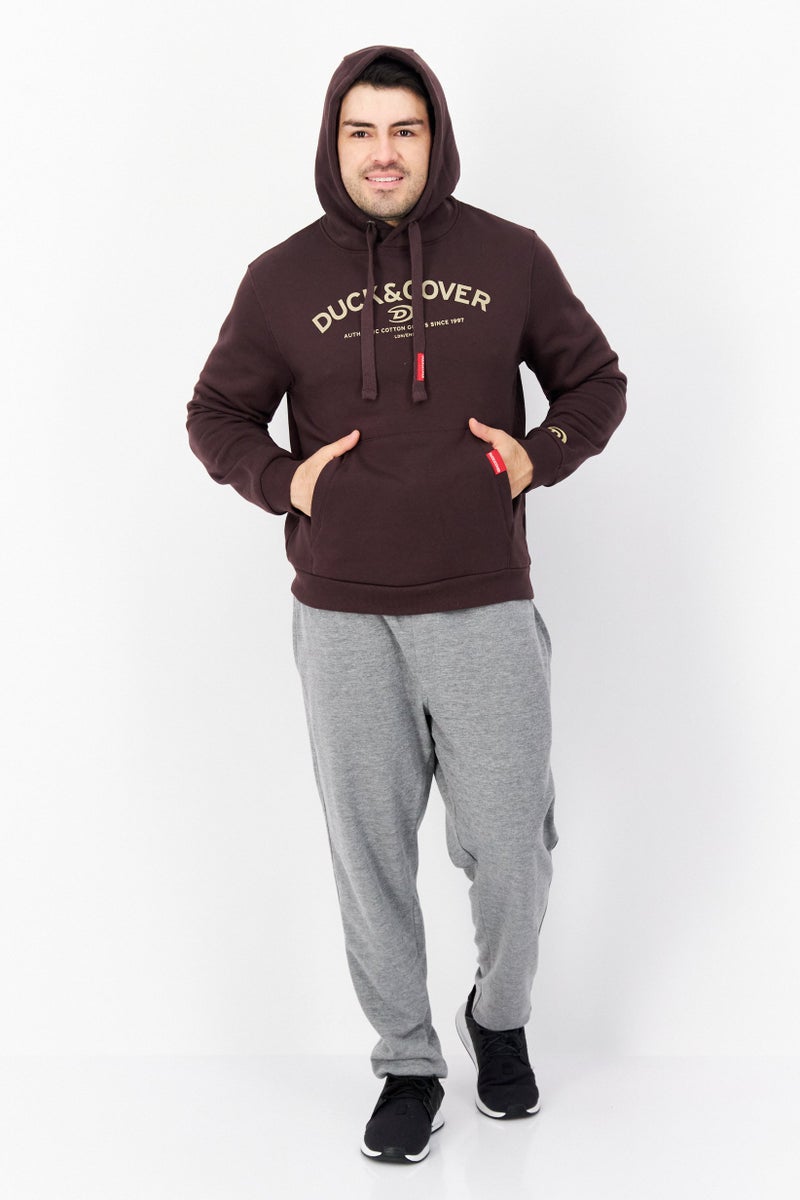 DUCK AND COVER Men Long Sleeve Brand Logo Hoodie, Chocolate Brown - Image 4