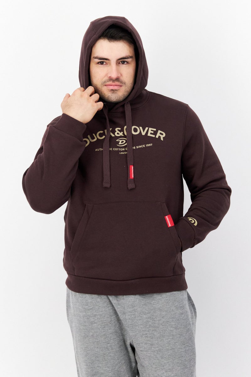 DUCK AND COVER Men Long Sleeve Brand Logo Hoodie, Chocolate Brown - Image 1