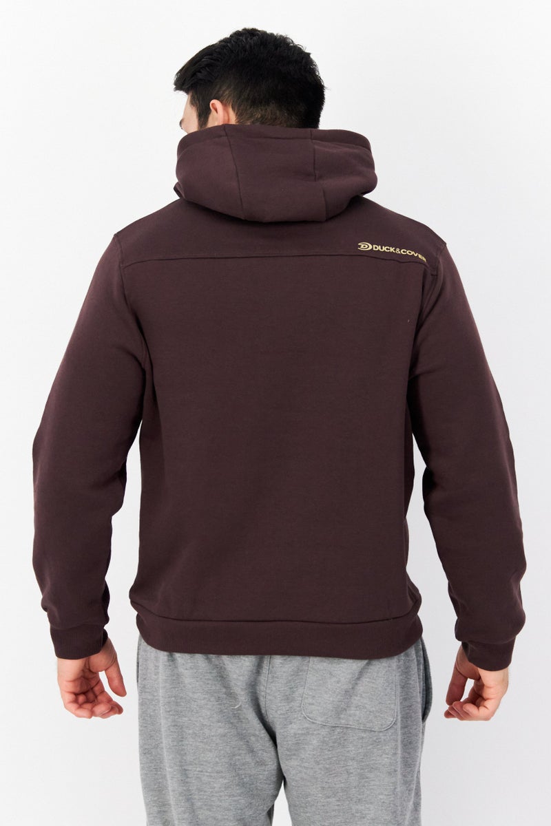 DUCK AND COVER Men Long Sleeve Brand Logo Hoodie, Chocolate Brown - Image 3