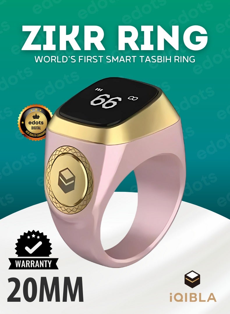 إيكيبلا خاتم ذكر ذكي / عداد صلاة 20 مللي متر وتذكير توقيت / تقنية مقاومة للماء يمكن ارتداؤها / شاشة أوليد لصلاة المسلمين / وردي وذهبي - Image 1