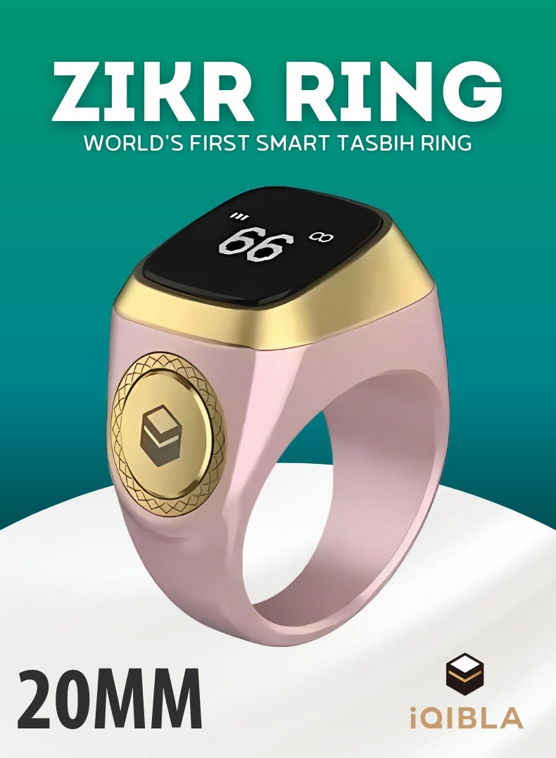 iQIBLA Smart Zikr Ring | Lite | 20 MM Prayer Counter & Timing Reminder | Waterproof Wearable Technology | OLED Display for Muslim Prayer | Pink and Gold