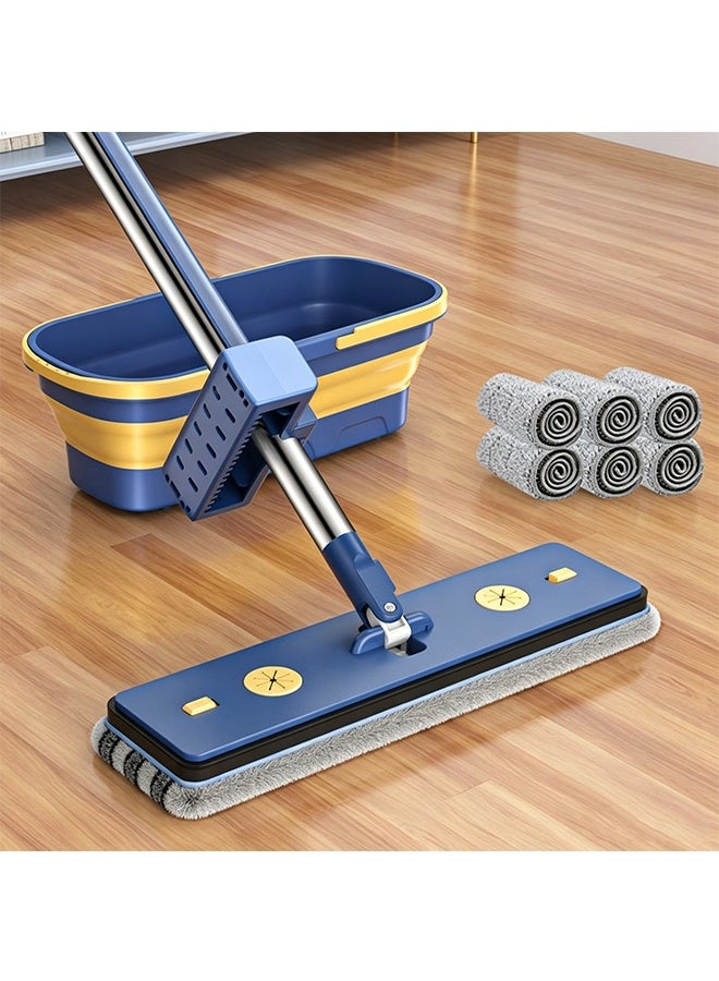Hands-Free Flat Mop and Bucket Set, 360° Rotating Dual Scraper No Hand Wash Floor Mop, Reusable Microfiber Cleaning Mop for Floor and Glass Household Use - Image 1
