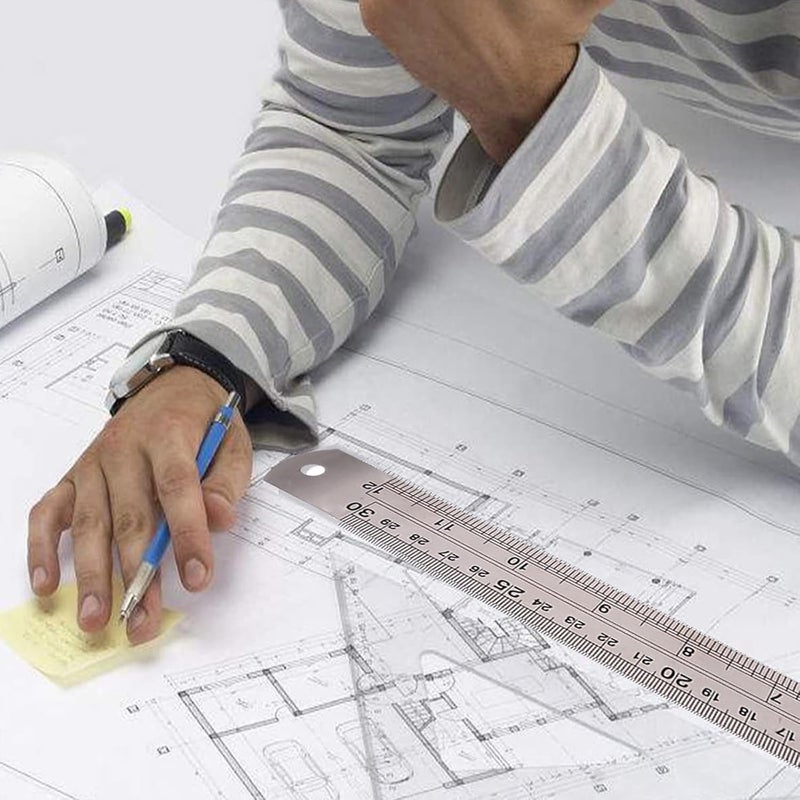 Oonkaf Stainless Steel Ruler Metal Ruler with Conversion Table, 12 Inch(30cm) + 8 Inch(20cm) + 6 Inch(15cm),Perfect Straight Edge for Easy Measurements (Heavy Duty 100% Stainless Steel) - Image 3