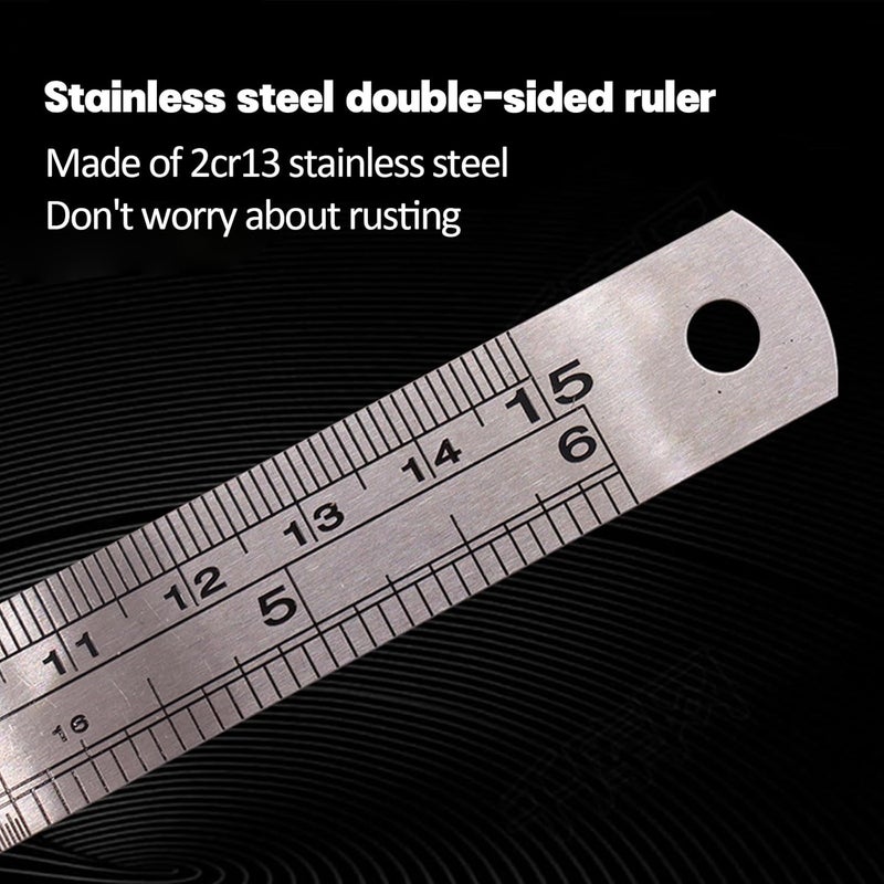 Oonkaf Stainless Steel Ruler Metal Ruler with Conversion Table, 12 Inch(30cm) + 8 Inch(20cm) + 6 Inch(15cm),Perfect Straight Edge for Easy Measurements (Heavy Duty 100% Stainless Steel) - Image 4