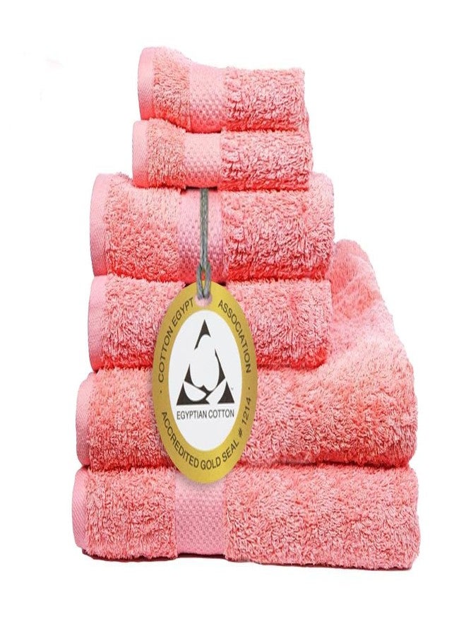 محلة مجموعة مناشف حمام مهالا من القطن المصري 100%، 6 قطع كبيرة الحجم، 600 غرام/متر مربع، قطن أصلي نقي، فائق النعومة، عالي الامتصاص، سريع الجفاف، من أساسيات الحمام، ديكور، منشفة أطفال! مناسبة للاستحمام، اليدين، والوجه. (وردي) - Image 1