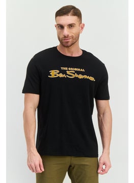 Men Crew Neck Short Sleeves Brand Logo T-Shirt, Black