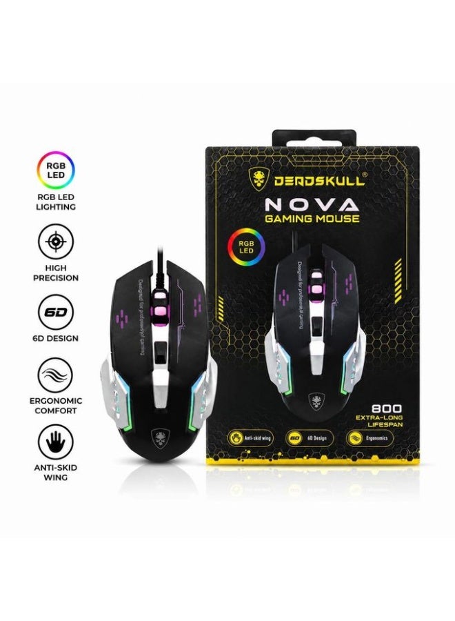 دايد سكل ماوس ألعاب Deadskull Nova 6D بسبعة ألوان وإضاءة، مزود بكابل أسود مجدول سلكي بطول 1.5 متر - لون أسود - Image 2