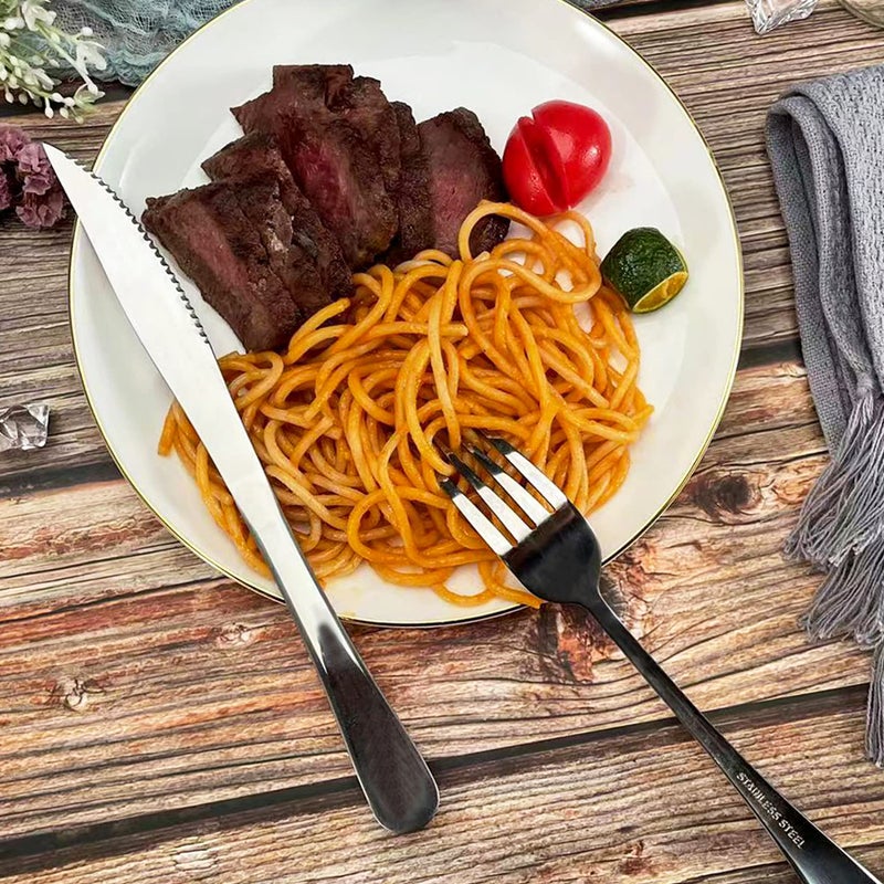 SANTUO 12 Pcs Silverware Set with 6 Steak Knives and 6 Dinner Forks,Flatware Set with Top Food Grade Stainless Steel,Tableware Cutlery Set For Home Restaurant Hotel, Mirror Finish, Dishwasher Safe - Image 5