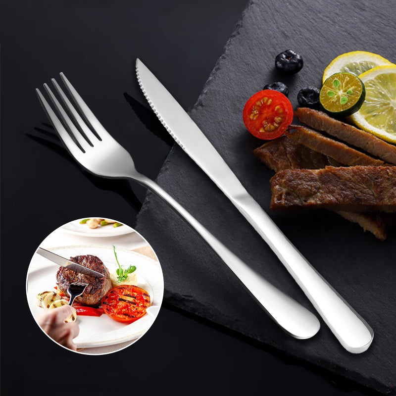 SANTUO 12 Pcs Silverware Set with 6 Steak Knives and 6 Dinner Forks,Flatware Set with Top Food Grade Stainless Steel,Tableware Cutlery Set For Home Restaurant Hotel, Mirror Finish, Dishwasher Safe - Image 4