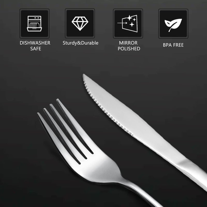SANTUO 12 Pcs Silverware Set with 6 Steak Knives and 6 Dinner Forks,Flatware Set with Top Food Grade Stainless Steel,Tableware Cutlery Set For Home Restaurant Hotel, Mirror Finish, Dishwasher Safe - Image 3