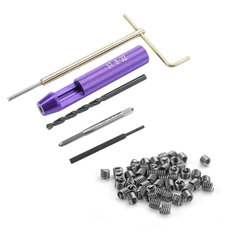 EVGATSAUTO Thread Repair Insert, 50Pcs Stainless Steel Coiled Wire Helical Screw Imperial 8-32UNC x 1.5D Thread Inserts Kit, with Dedicated Tap, Installation Tool, Breaker and 4.4UNC Drill Bit - Image 1