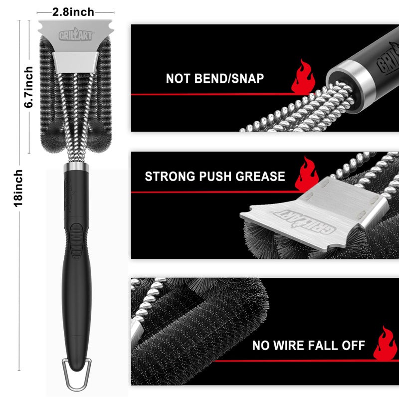 GRILLART Grill Brush and Scraper, Extra Strong BBQ Cleaner Accessories, Safe Wire Bristles Barbecue Triple Scrubbers Cleaning Brush for Gas/Charcoal Grilling Grates, Wizard Tool BR-8115 - Image 5