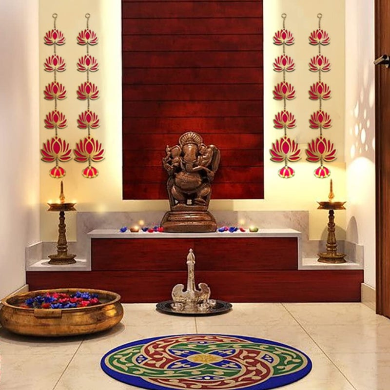 MyTees MyTees Lotus Hangings latkan for Decoration Jhumki Style Lotus Decoration Items Floral Wall Hangings for Temple Decor Diwali Decoration Items for Home Decor Diwali Gifts 35 Inch 4Pcs - Image 1
