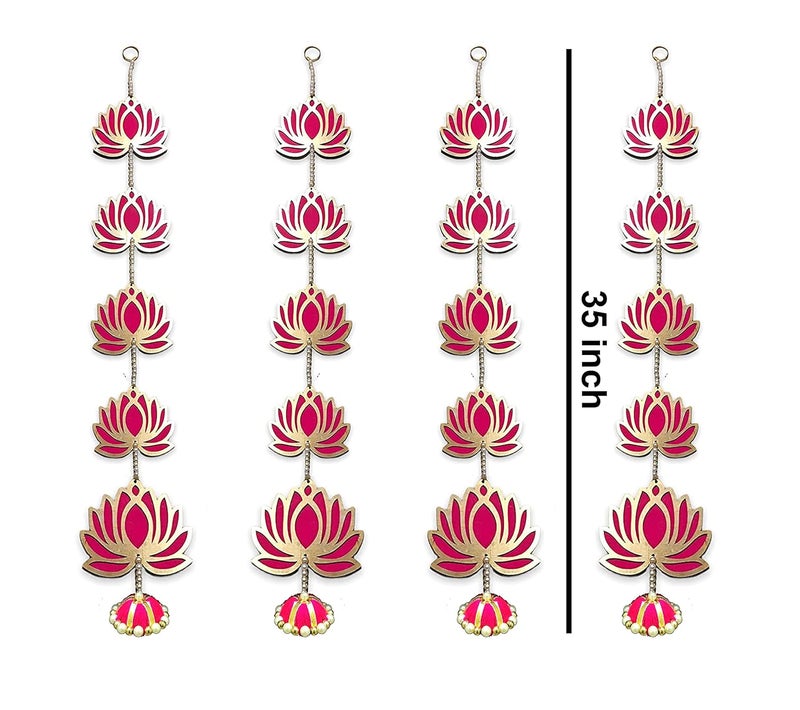 MyTees MyTees Lotus Hangings latkan for Decoration Jhumki Style Lotus Decoration Items Floral Wall Hangings for Temple Decor Diwali Decoration Items for Home Decor Diwali Gifts 35 Inch 4Pcs - Image 4