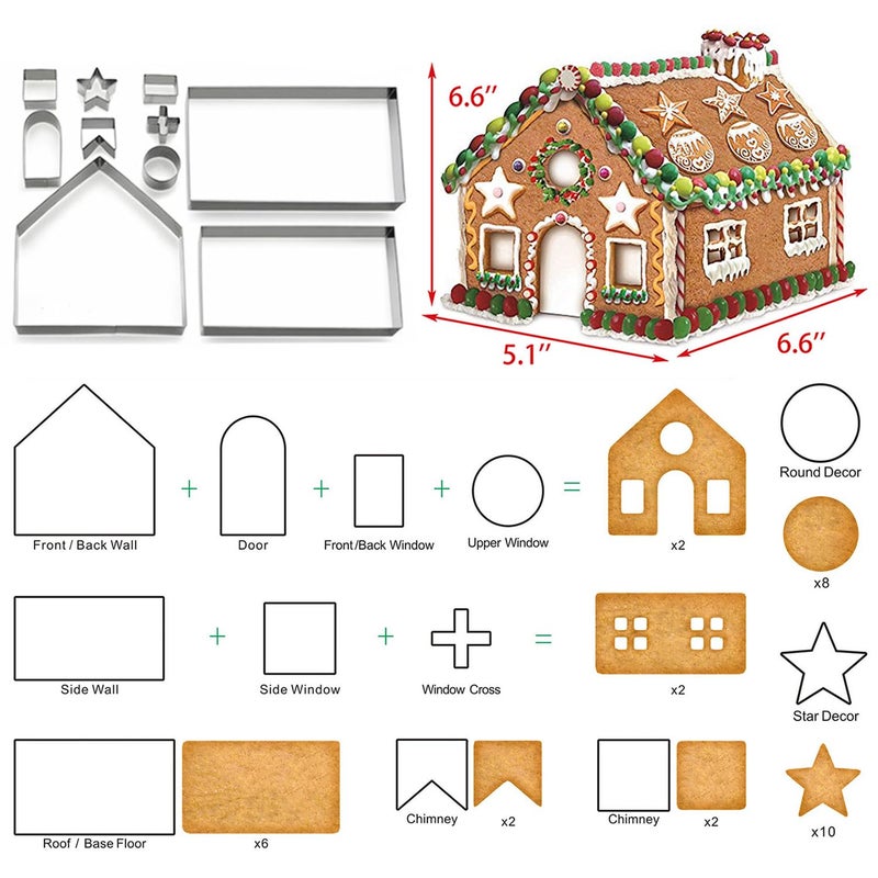 YXChome Gingerbread House Cookie Cutter Set - 3D House Cookie Cutters, Gingerbread House Kit for Holiday, Winter, Christmas & Gingerbread House Kit for Kids, Gift Package (10Pcs Christmas Cookie Cutters) - Image 2